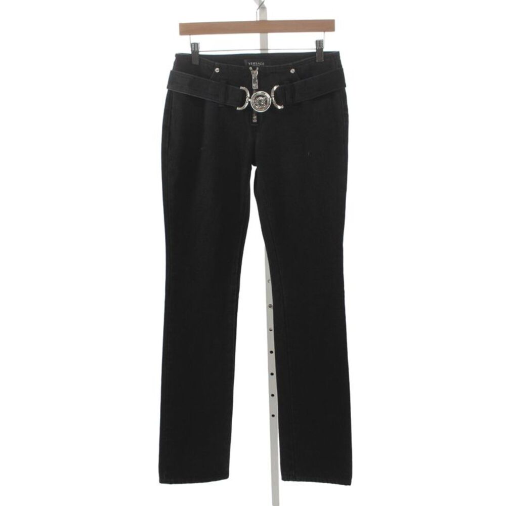 Versace Women Designer Black Straight Jeans Mid Rise Zip 34 Inseam Size 26